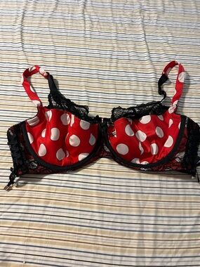 Cacique Red and White Polka Dot Lace Underwire Bra